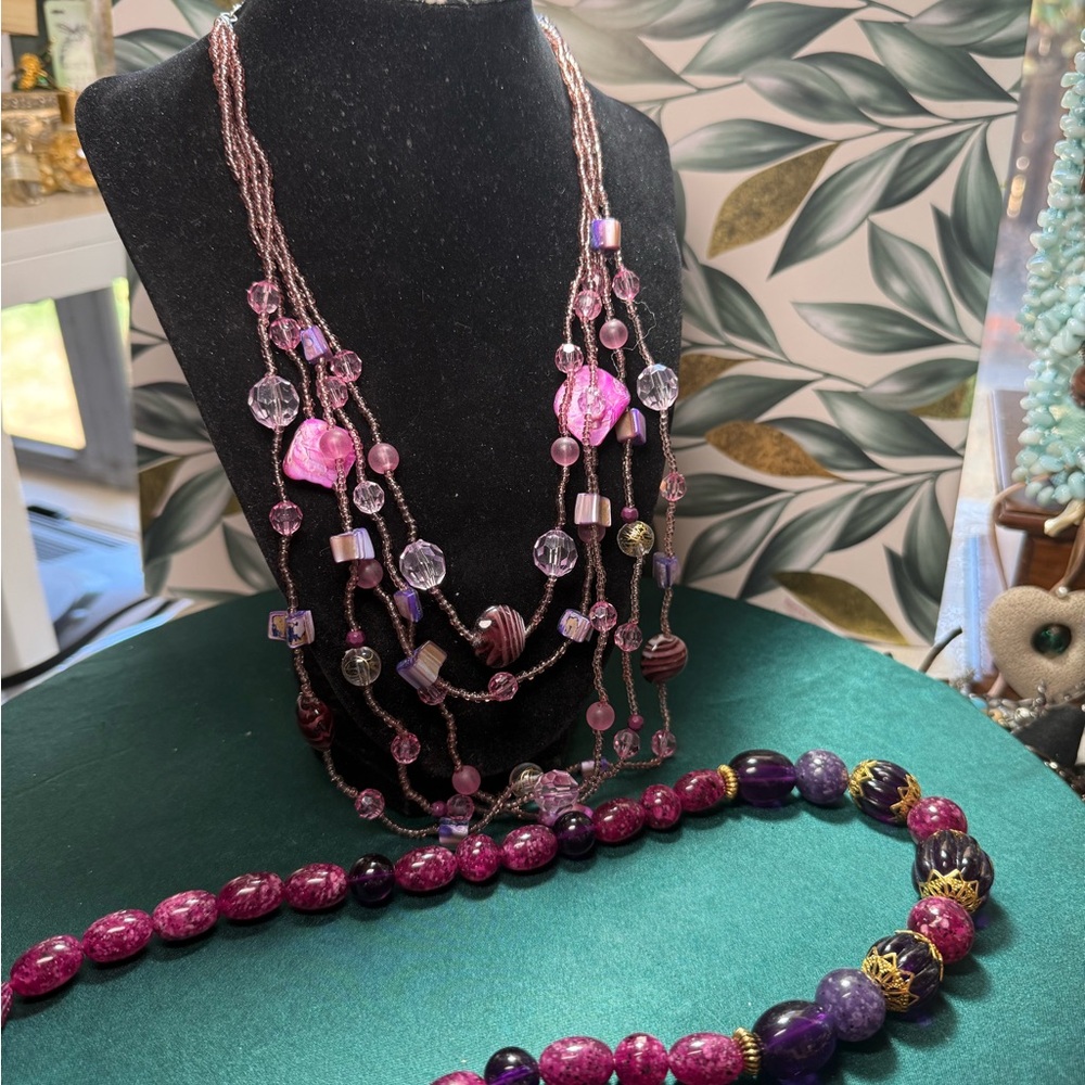Source Unknown Pink and Purple‎ Multi-Strand Necklace